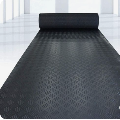 Black Checkered Rubber Roll Flooring